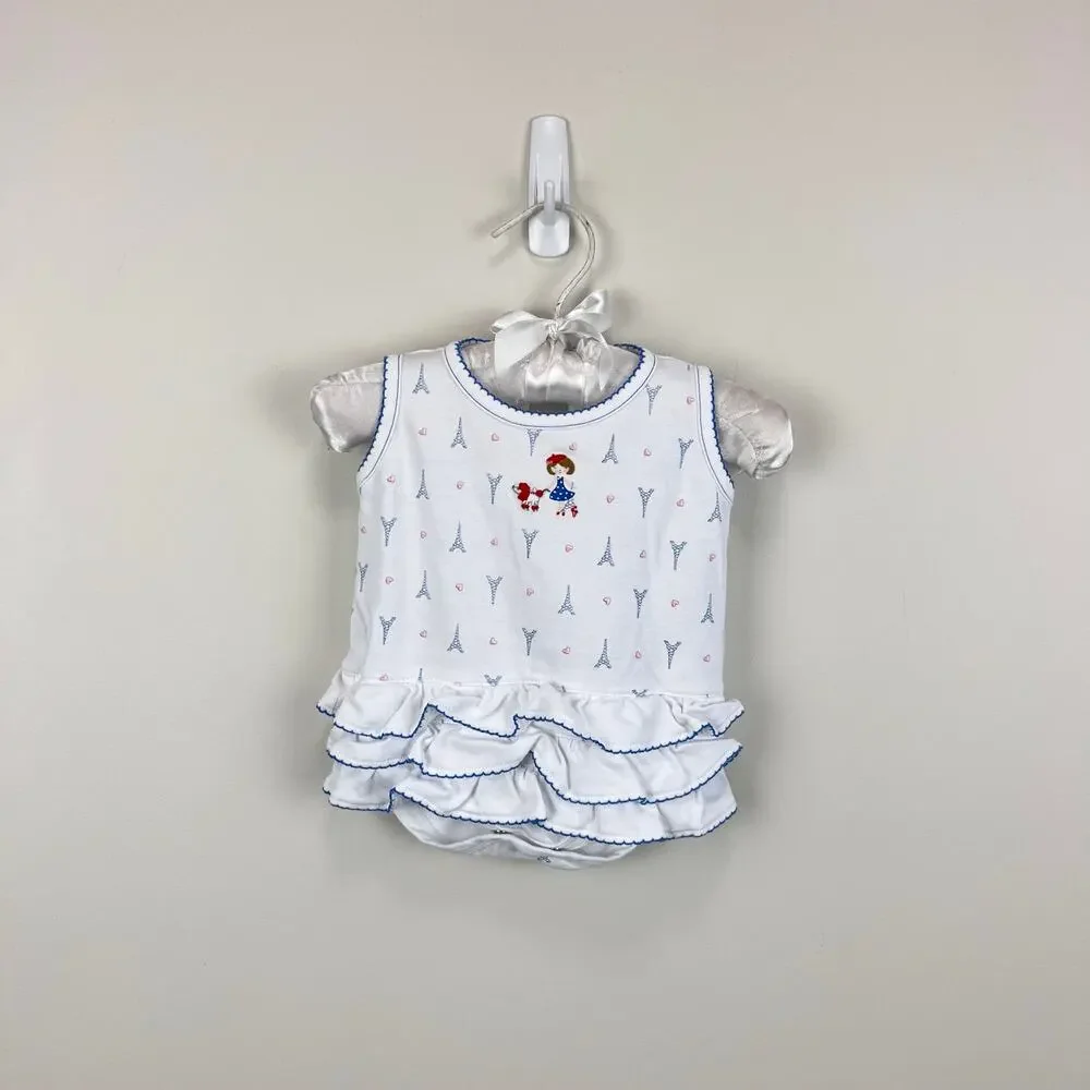 Magnolia Baby Ruffle Bubble Romper & Sun Hat Paris Print 6 Months